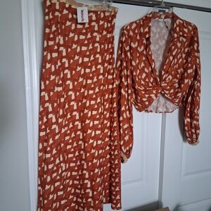 Zara Red and Cream Skirt Set